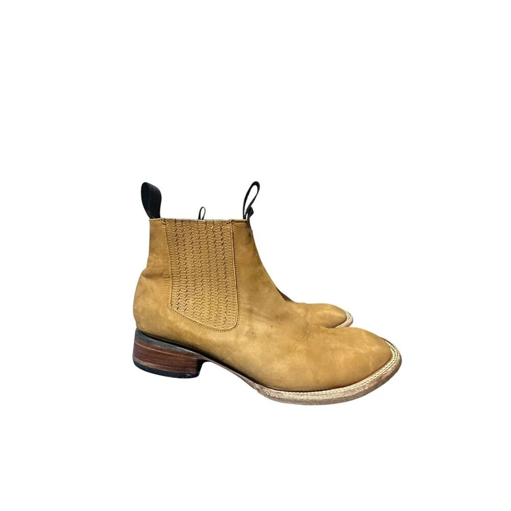 Chepe Mens Cowboy Ankle Boots Brown Leather Mex 28 US 9.5 Stretch Square Toe